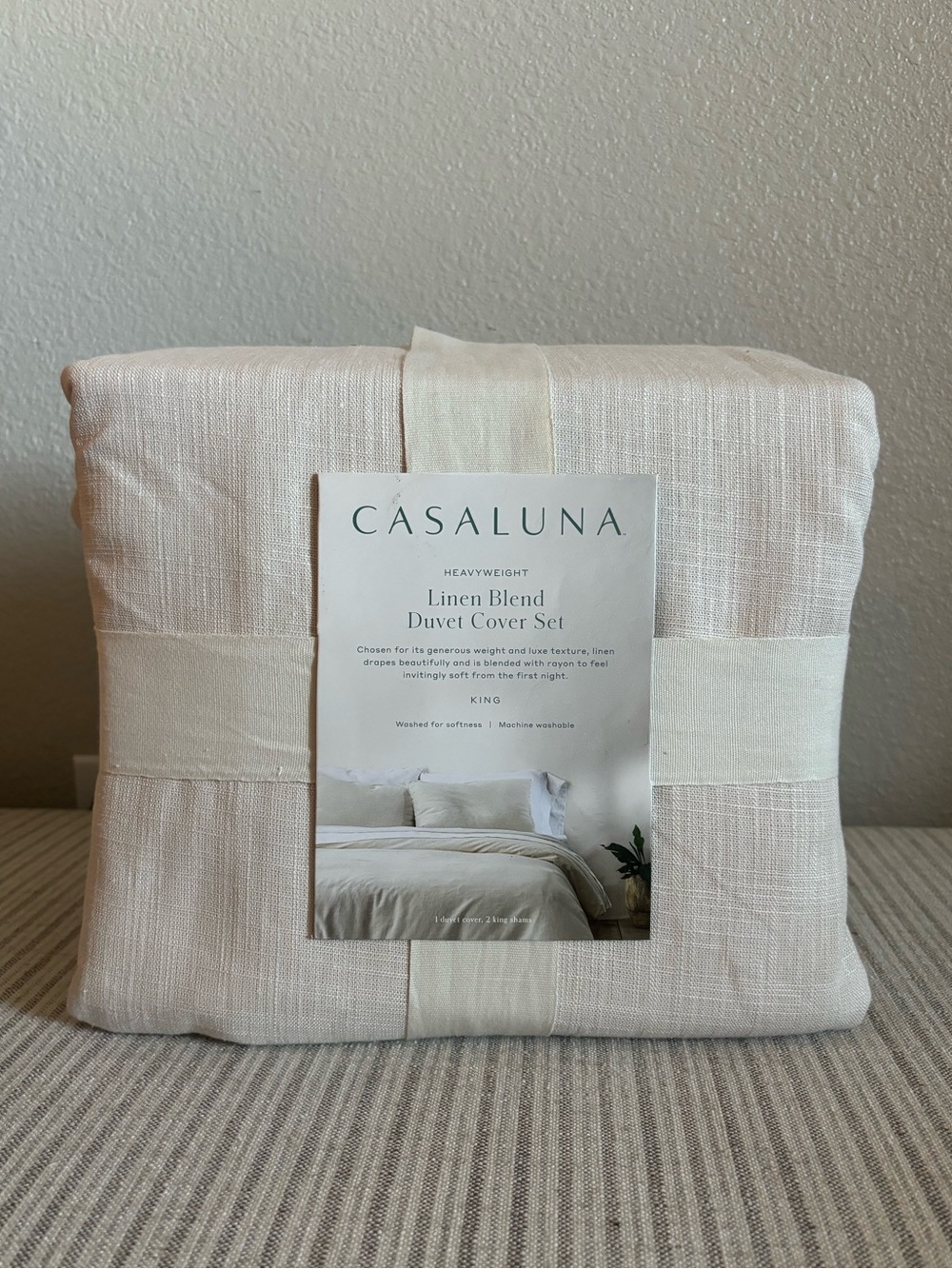 NWT King Heavyweight Linen Blend Duvet Cover & Sham Set Natural - Casaluna